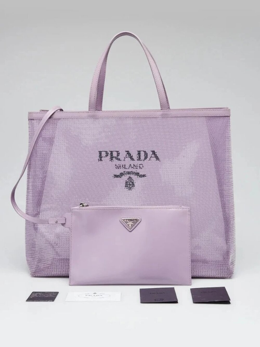 Prada Purple Sequin Mesh and Leather Tote Bag - Picture 2 of 9